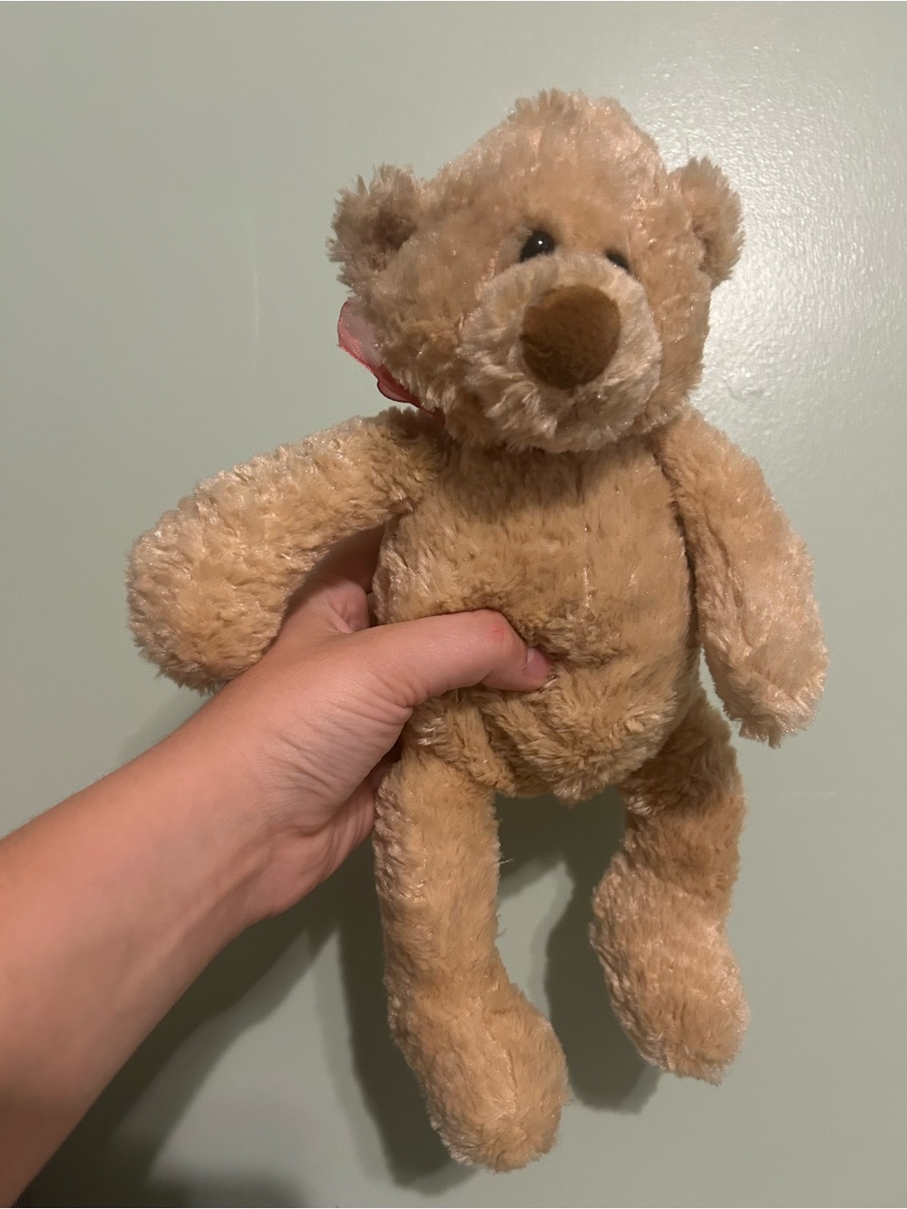 Back to Basics vintage Plush Bear Brown with red bow